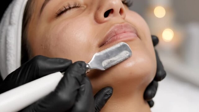 Facial dermaplaning procedure.