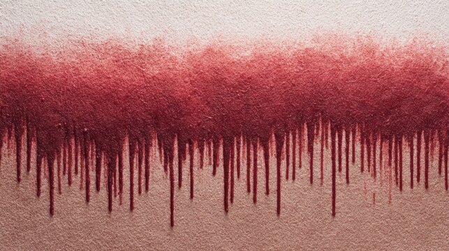 Red paint spraying across the top of a textured wall, creating an abstract background with bold, dark drips running down, symbolizing themes of violence, crime, and horror