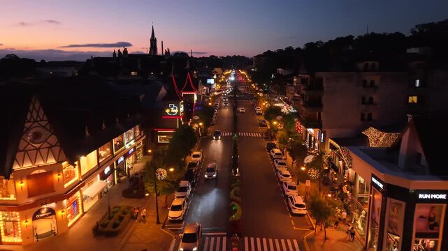 Aerial view of houses with European Alpine architecture on Borges de Medeiros Avenue - Gramado, Rio Grande do Sul, Brazil