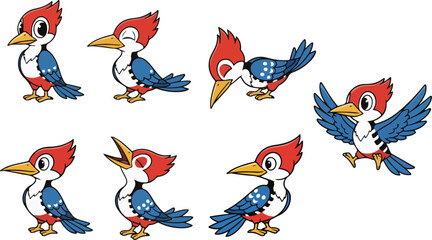 vector illustration of woodpecker bird funny cute cartoon mascot character cartoon with 7 poses © weng