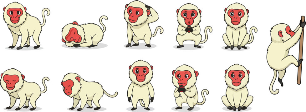 vector illustration of uakari funny cute cartoon mascot character cartoon with 11 poses