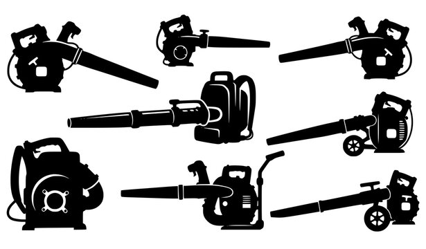 Leaf Blower Silhouette Icon Vector Garden Tool Equipment Set