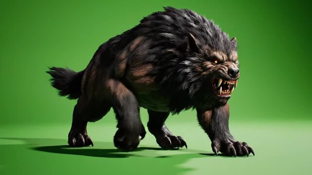 Fierce wolf on green screen.