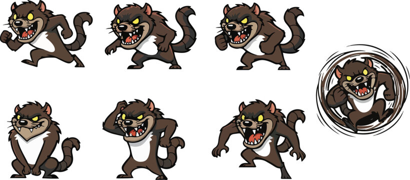 vector illustration of tasmanian devil funny cute cartoon mascot character cartoon with 7 poses