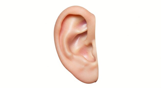 A realistic image of a human ear on a white background
