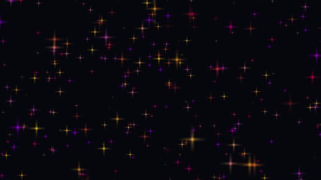 Loop bokeh background with light and colorful stars rising up on a dark background.Twinkle light stars blink looping animation on green background.Night starry skies with twinkling motion background.