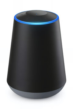 Black amazon echo smart speaker with blue light ring