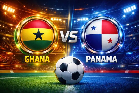 Ghana vs Panama soccer stadium match graphic with ball