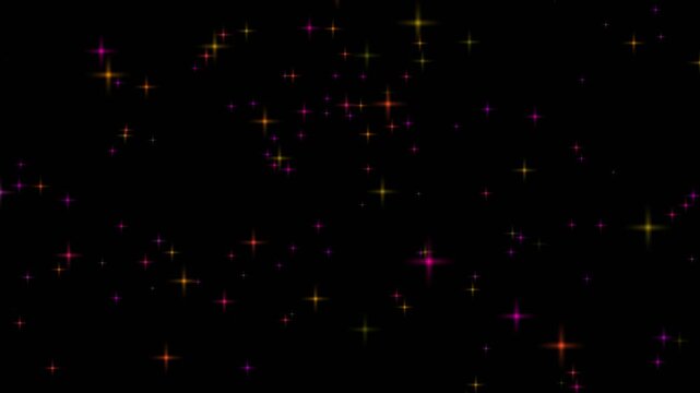 Loop bokeh background with light and colorful stars rising up on a dark background.Twinkle light stars blink looping animation on green background.Night starry skies with twinkling motion background.