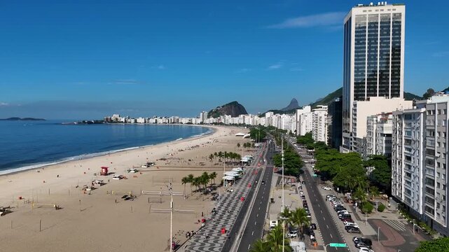 Aerial View of Atlantica Avenue With Buildings and Copacabana Beach in Rio de Janeiro, Brazil
