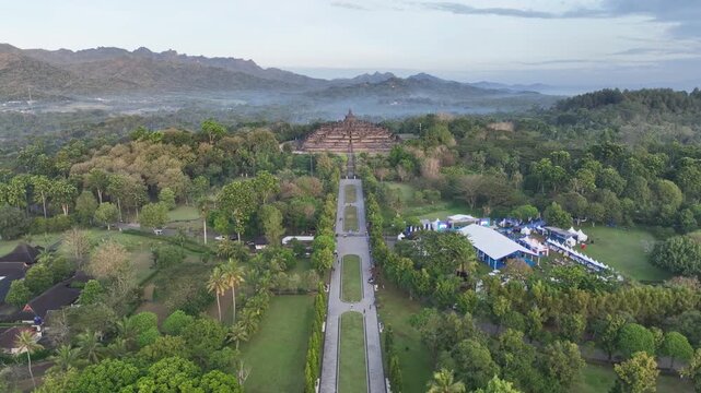 Fly toward Borobudur Temple