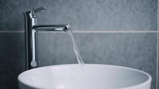 Covid testing at home, modern faucet running water into a white basin sink