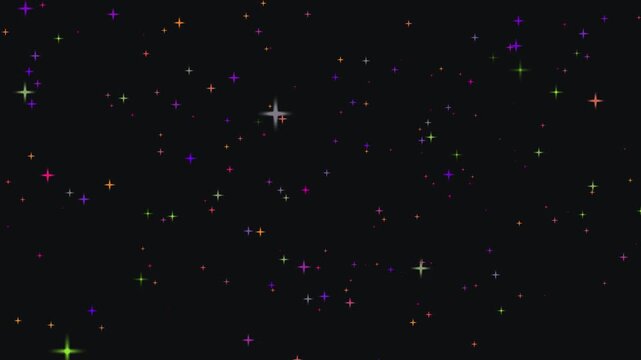 Loop bokeh background with light and colorful stars rising up on a dark background.Twinkle light stars blink looping animation on green background.Night starry skies with twinkling motion background.