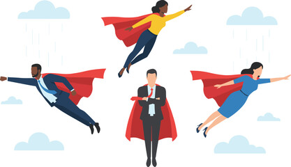 Collection of diverse business people flying with red superhero capes for professional leadership team success and motivation concept flat vector © MD siddik