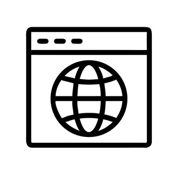A minimalist vector graphic of a browser window with a globe icon