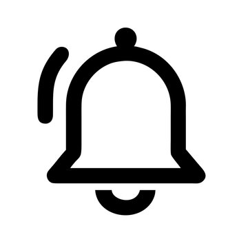 A black and white illustration of a ringing bell icon