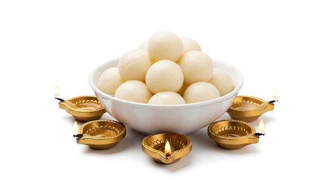 Bowl of rasgulla indian sweet dessert isolated on white background