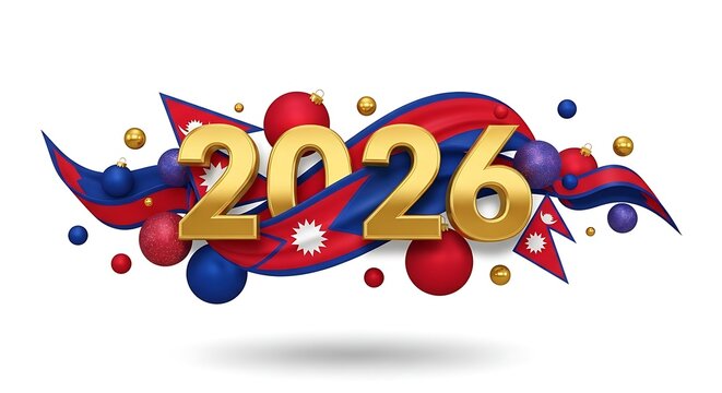 2026 new year celebration with nepal flag and festive ornaments
