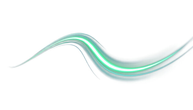 Abstract Teal and Green Glowing Wave Light Trail - Transparent PNG Graphic