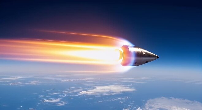 Aerospace vehicle ascending through atmosphere with flame trails