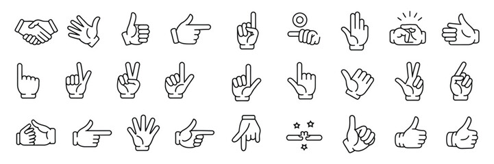 Fototapeta premium Hand Thin Line Icon Set, Hands and Gesture Icons with Editable Stroke, Vector Illustration for UI Design, Apps, Websites, Communication, and Human Interaction Concepts