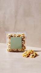 Obraz premium Packaged Stuffed Pasta with Blank Label Mockup