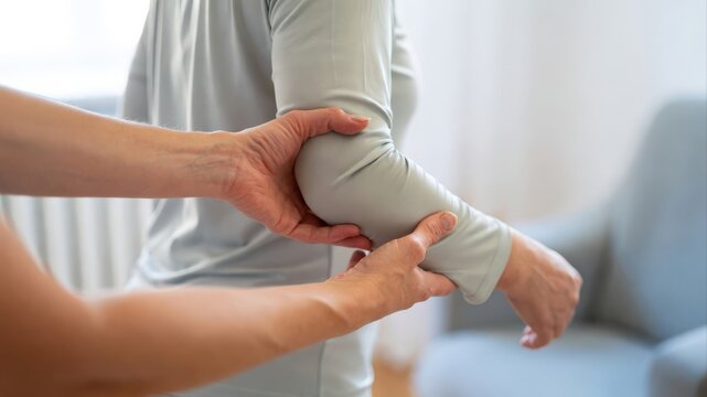 Therapist Supporting Elbow During Rehabilitation Session
