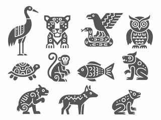 Aztec Style Animal Icons Set in Ethnic Tribal Design © Pemburu