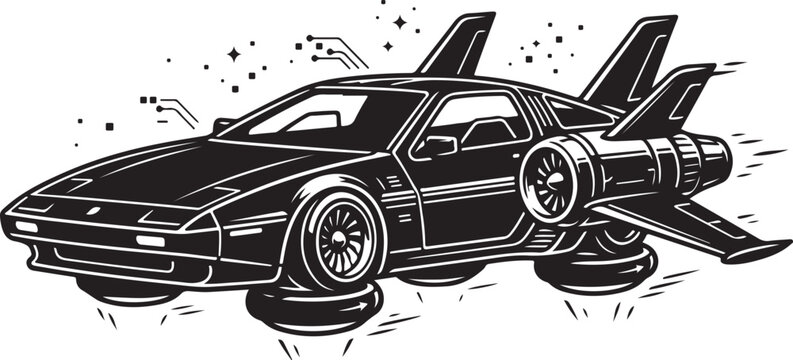 Futuristic flying car with jet engines and wings