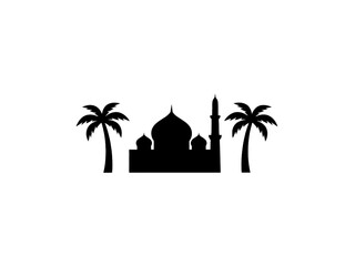 Obraz premium Mosque Silhouette with Palm Trees Icon isolated on White