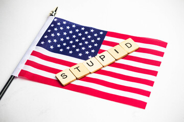 Fototapeta premium The American Flag With A Stupid Sign Across