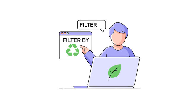 Conceptual illustration of filtering environmental information and data visualization on a laptop screen