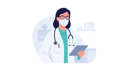 Fototapeta premium Medical professional healthcare illustration with mask and stethoscope