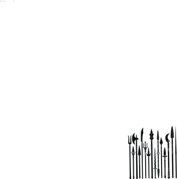 Fantasy spear and polearm silhouettes set with medieval weapons collection including halberds tridents and ornate blades isolated black design for game assets