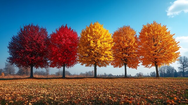 Colorful autumn trees in a row