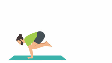 Obraz premium Man Practicing Crow Pose Bakasana Yoga on Mat Illustration