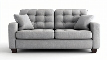 Fototapeta premium Light Grey Sofa, Modern Living Room Furniture, Comfortable Upholstered Couch, Studio Background, Stylish Grey Couch, Contemporary Interior Seating, Minimal Home Decor Concept.