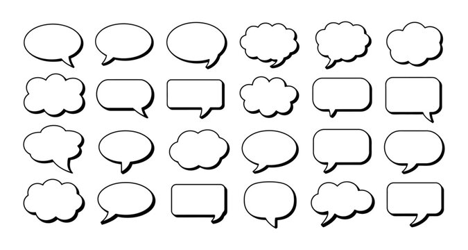 Variety of empty vector speech bubbles in different shapes and sizes arranged in a grid