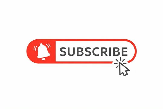 Red subscribe button with notification bell icon and mouse click effect