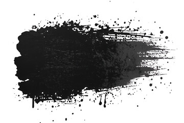 Naklejka premium Black paint stroke with grunge ink splatter and drip effect creating abstract brush texture background, transparent png element