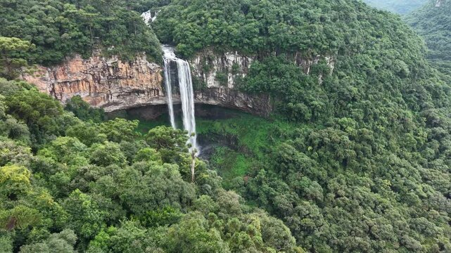 Aerial view of Caracol Cascade - Canela, Rio Grande do Sul, Brazil