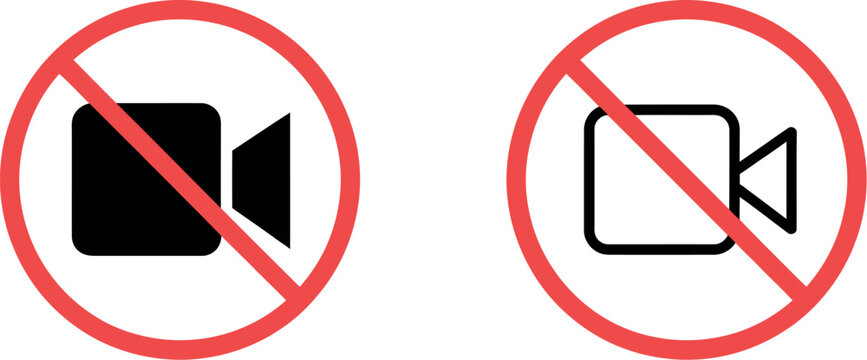 No video camera icon vector illustration round prohibition symbol indicating recording is not allowed for privacy protection and security purposes