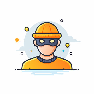 Illustration of a cartoon thief wearing a ski mask and beanie, symbolizing crime and theft