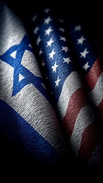israel flag waving next to usa flag. relations israel usa