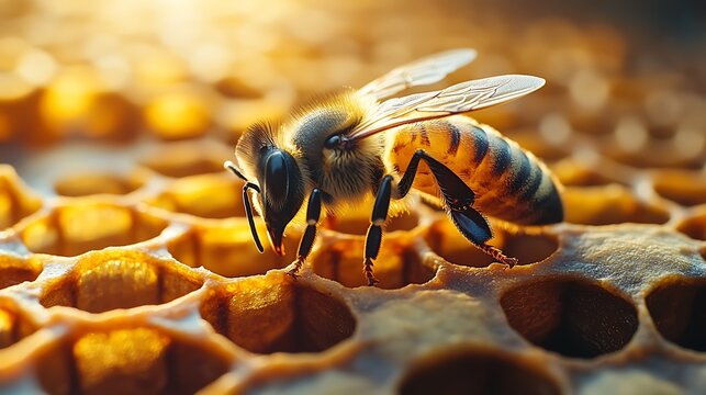 Honeybee on honeycomb
