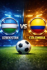 Fototapeta premium Uzbekistan vs Colombia soccer match stadium graphic with ball
