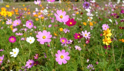 Fototapeta premium Cosmos flowers blooming in vibrant summer meadow
