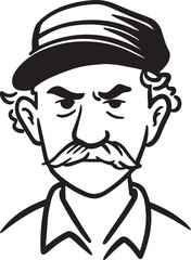 Obraz premium Hand Drawn Elderly Police Officer Man Black and White Illustration in Minimal Line Art Style Design