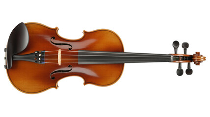 Fototapeta premium Elegant violin displayed with polished wooden finish and fine tuning pegs isolated on white background