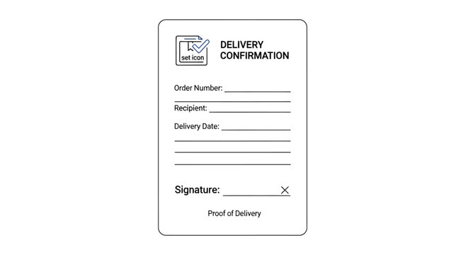 Delivery Confirmation document for proof of delivery with signature field on isolated white background.